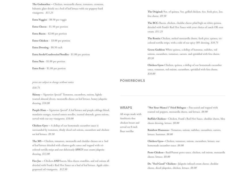 Sweet Melissa's Good Eats Menu