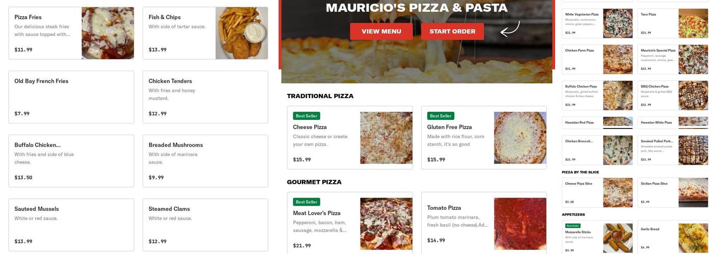 Mauricio’s Pizza & Pasta Menu