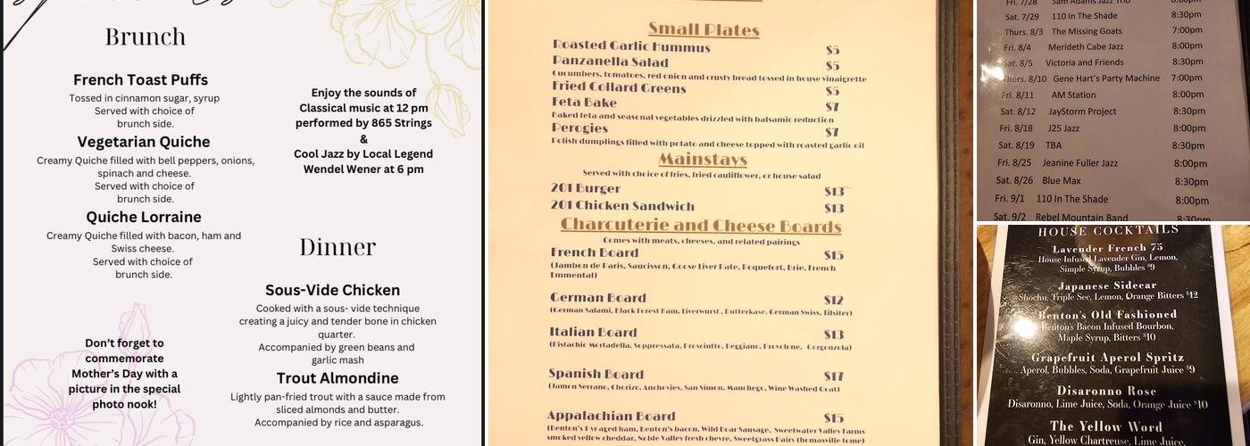 201 Café and Wine Bar Menu