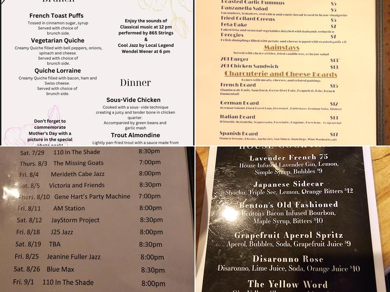 201 Café and Wine Bar Menu
