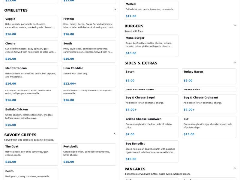 Caffé Mona Strip District Menu