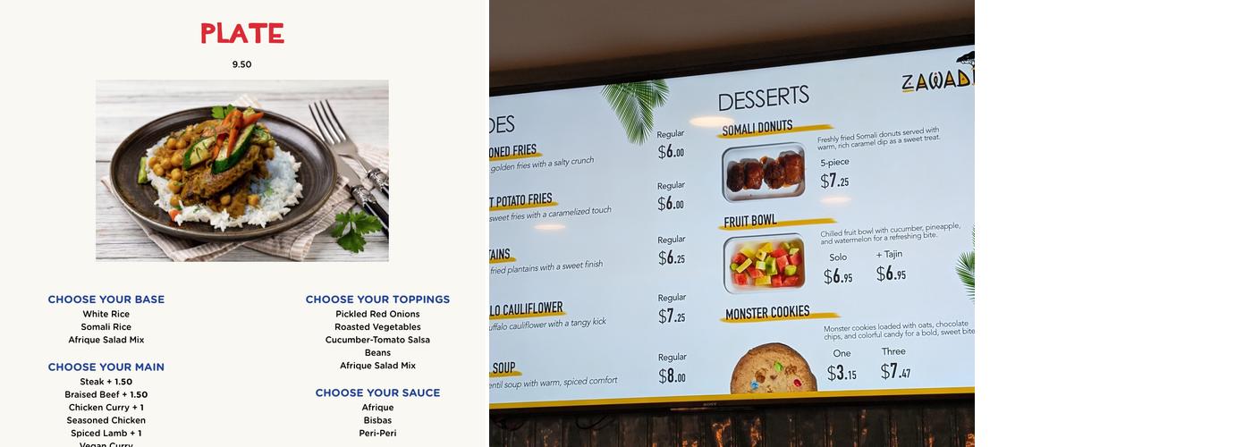 Zawadi Restaurant and Event Center Menu