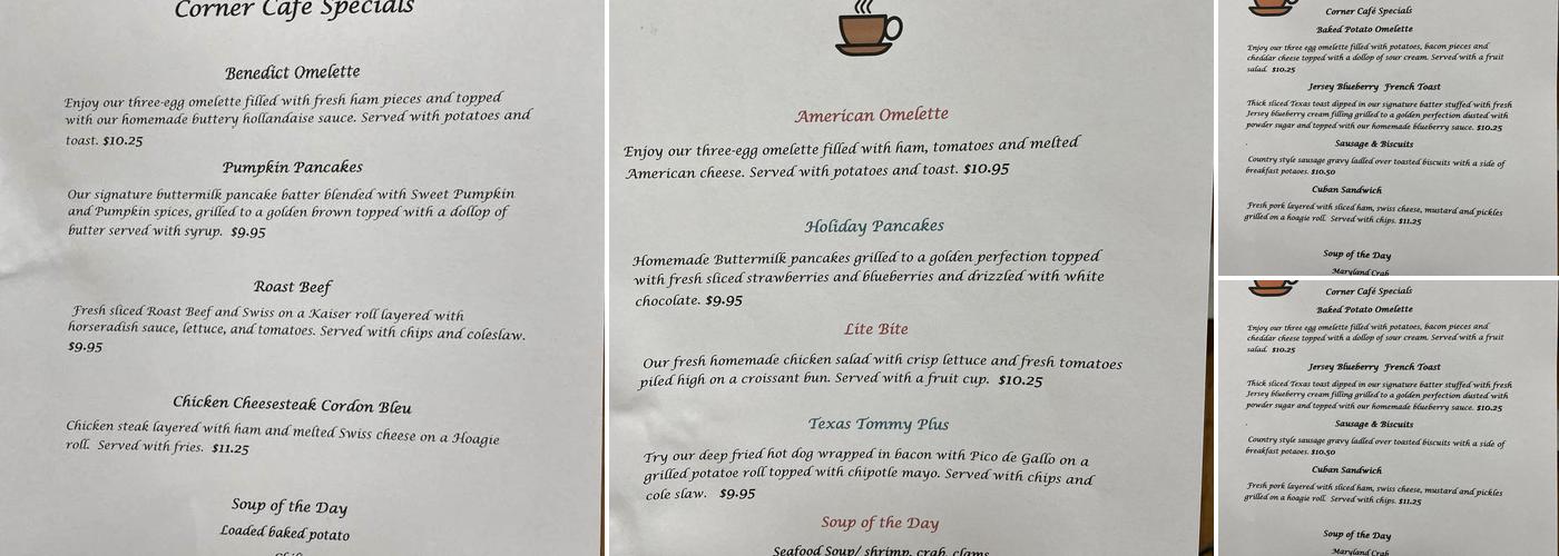 Corner Cafe Menu