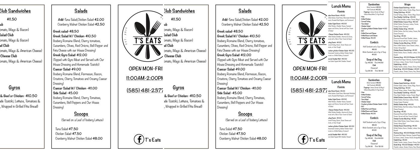 T's Eats Menu