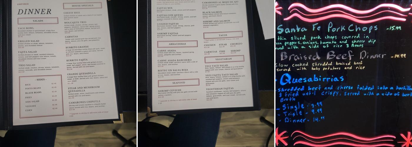 Empireo Menu