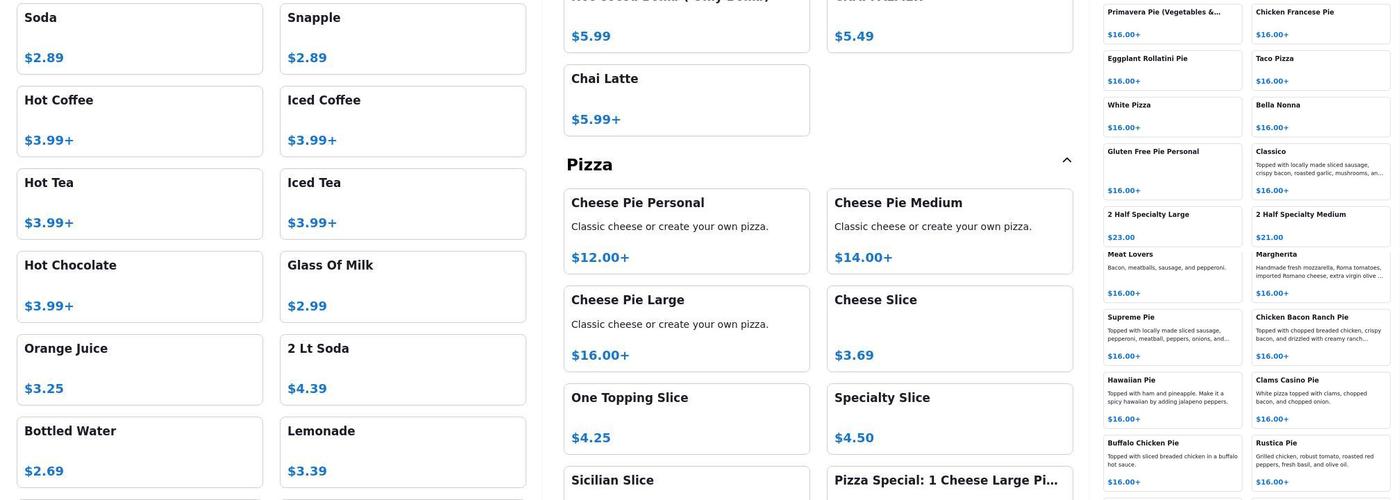 Mamma Mia! Cafe & Pizzeria Menu