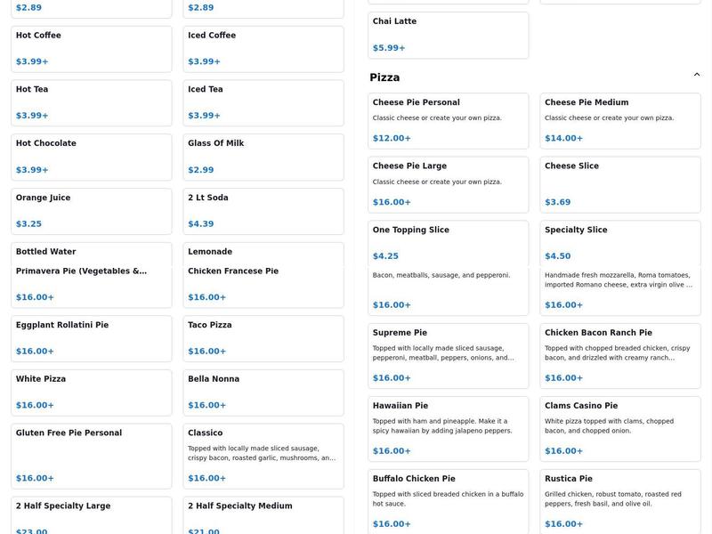 Mamma Mia! Cafe & Pizzeria Menu