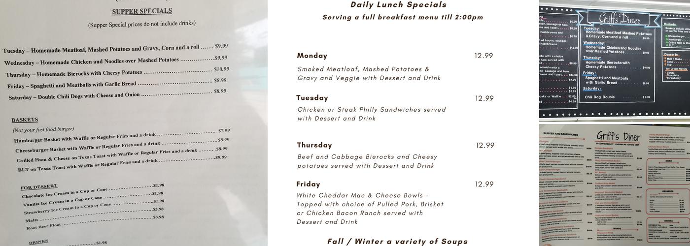 Griff’s Diner Menu