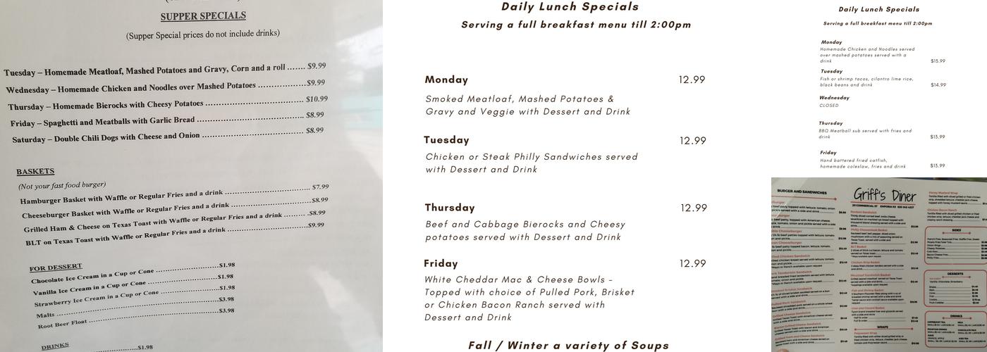 Griff’s Diner Menu