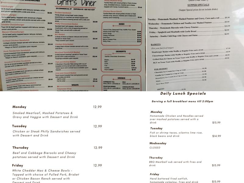 Griff’s Diner Menu