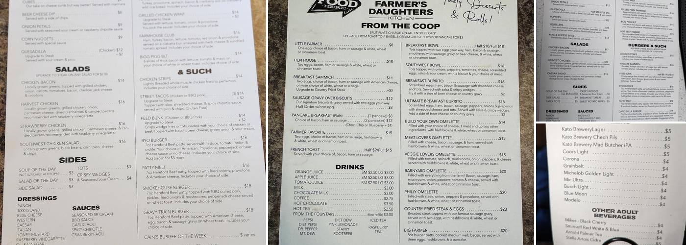 Farmer's Daughters Kitchen Menu