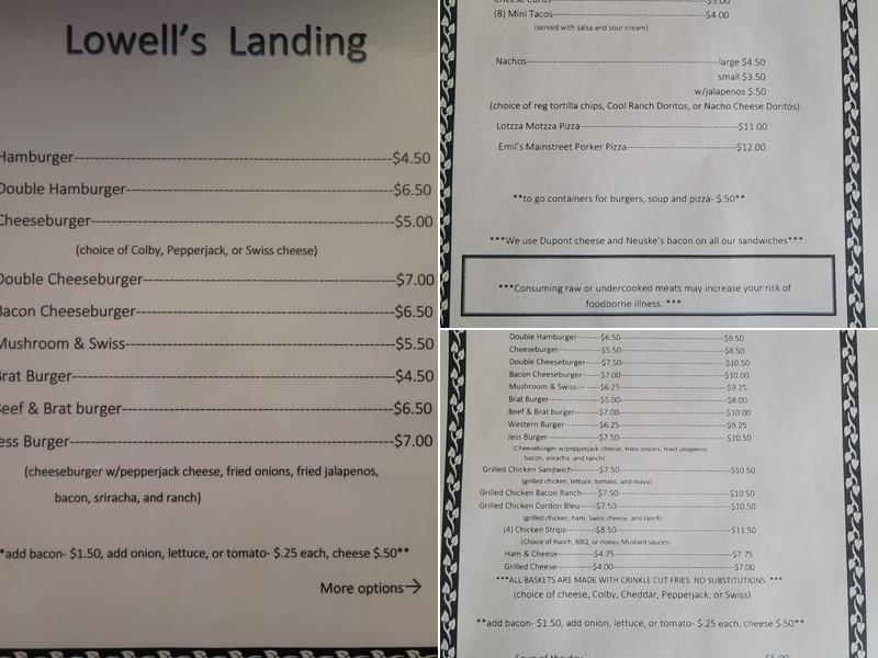 Lowell's Landing Menu