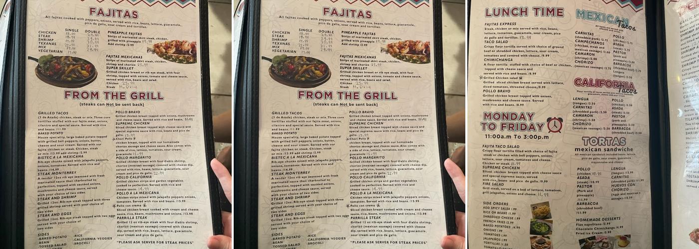 Parilla restaurant LLC Menu