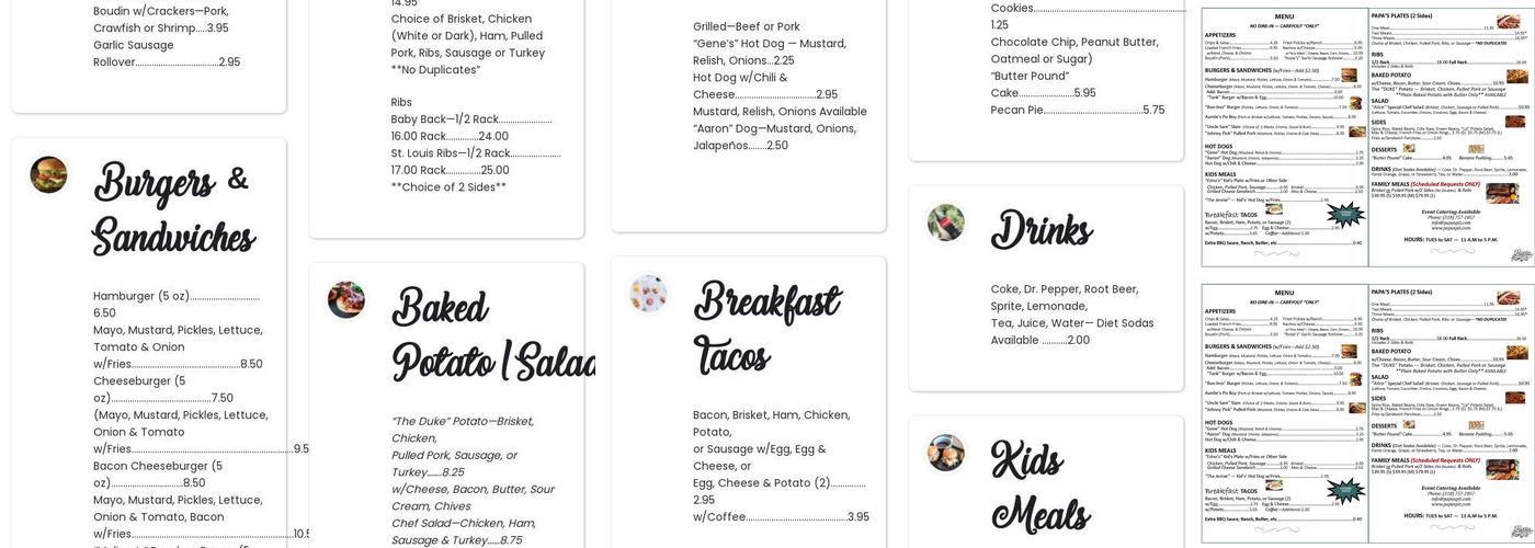 Papa's Pit BBQ & more Menu