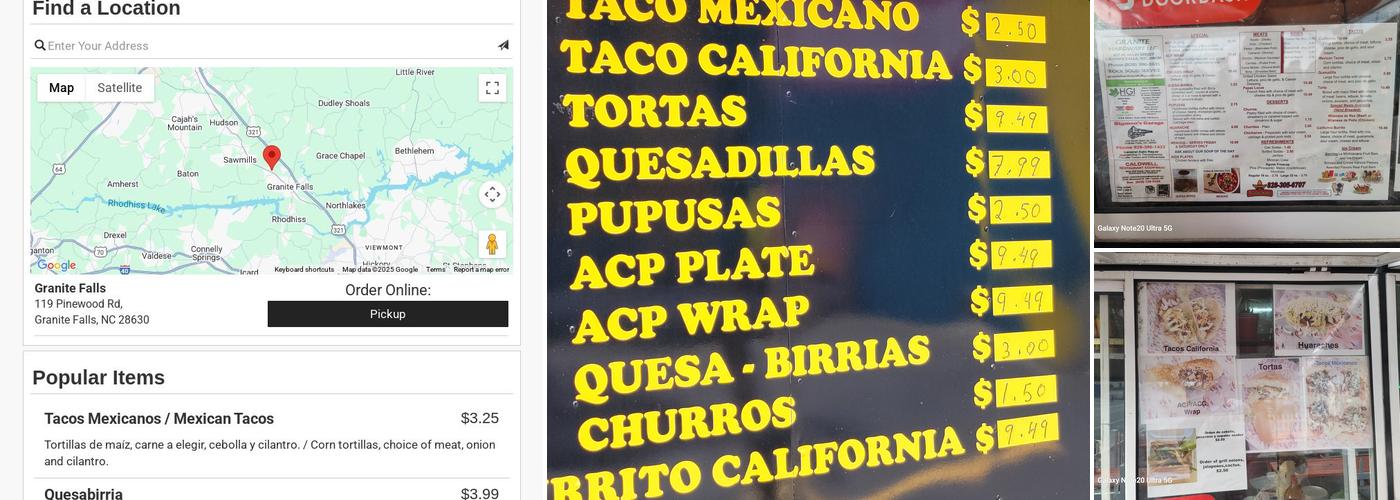 Tacos El Charly Menu