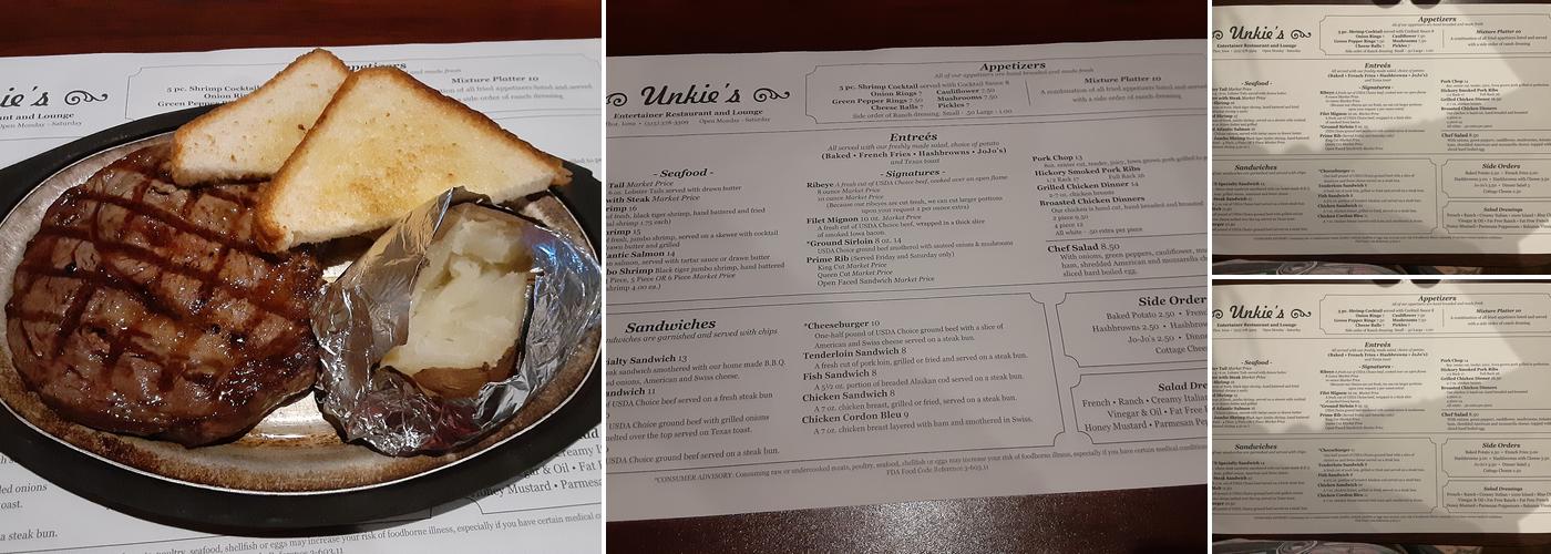 Unkie’s Entertainer Restaurant and Lounge Menu