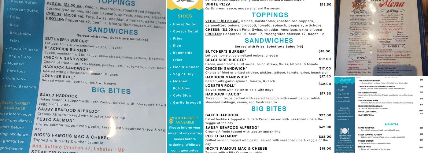 Nick's Beachside Grille Menu