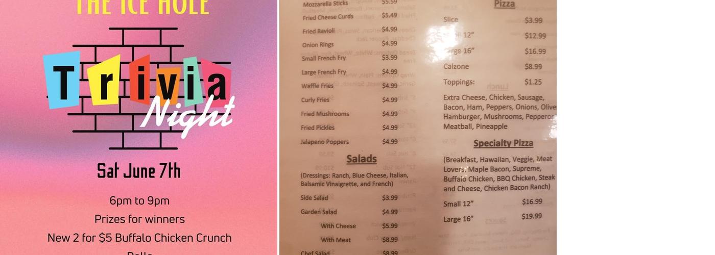 The Ice Hole Menu