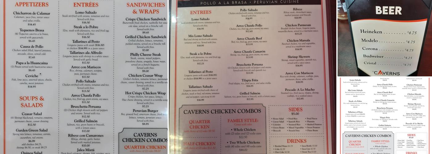 Las Caverns Menu