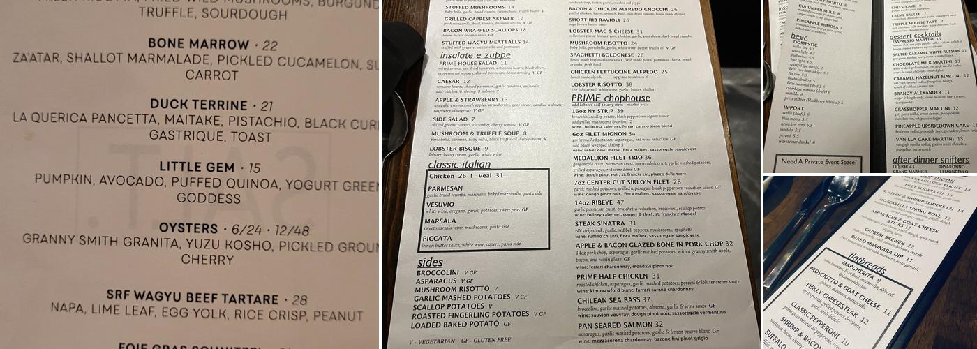Prime Steakhouse Menu
