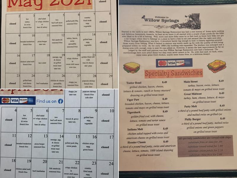 Willow Springs Restaurant Menu