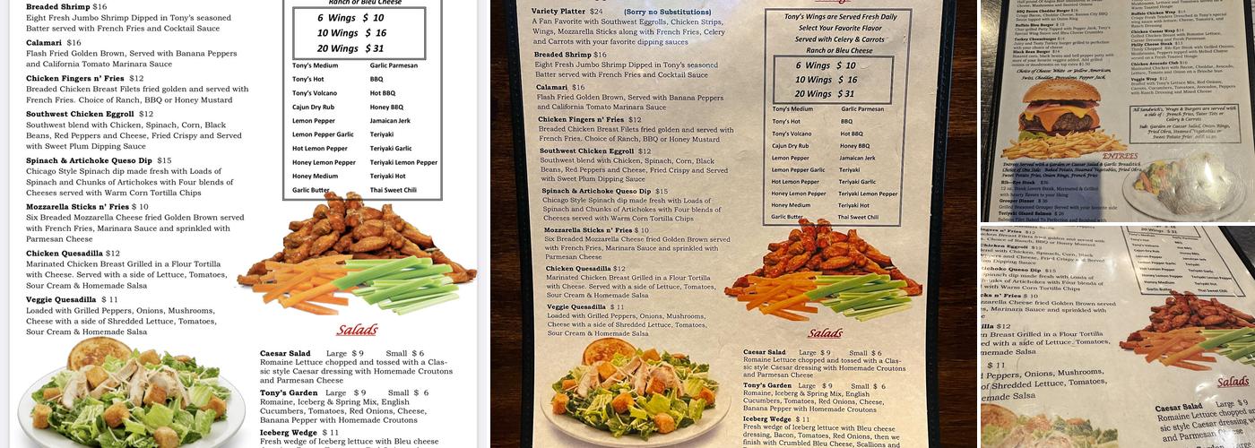 Tony's Sports Grill Menu