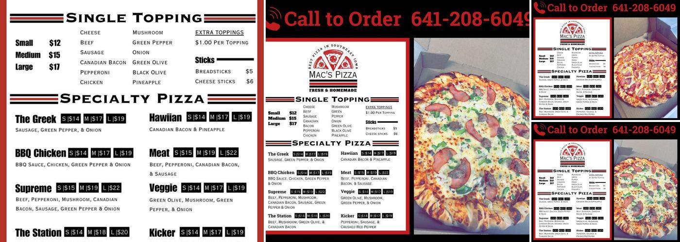 Mac's Pizza Menu
