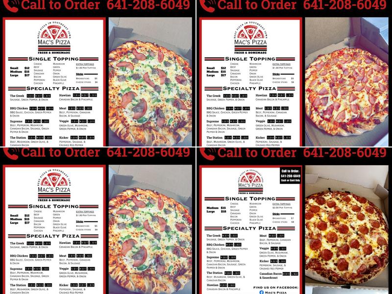 Mac's Pizza Menu