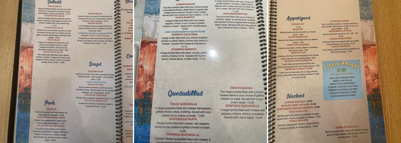 Ana's Tex Mex Menu