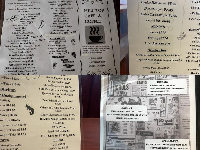 Hilltop Cafe and Coffee Menu