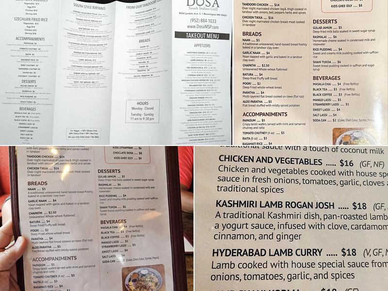 Dosa South Indian Grill Menu