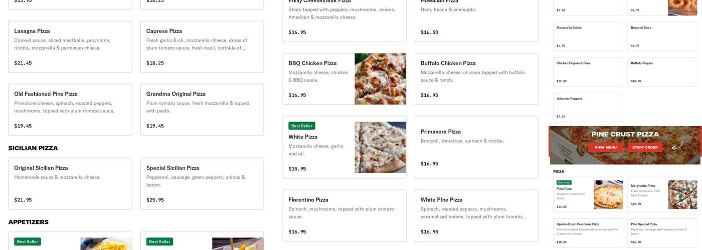 Pine Crust Pizza Menu