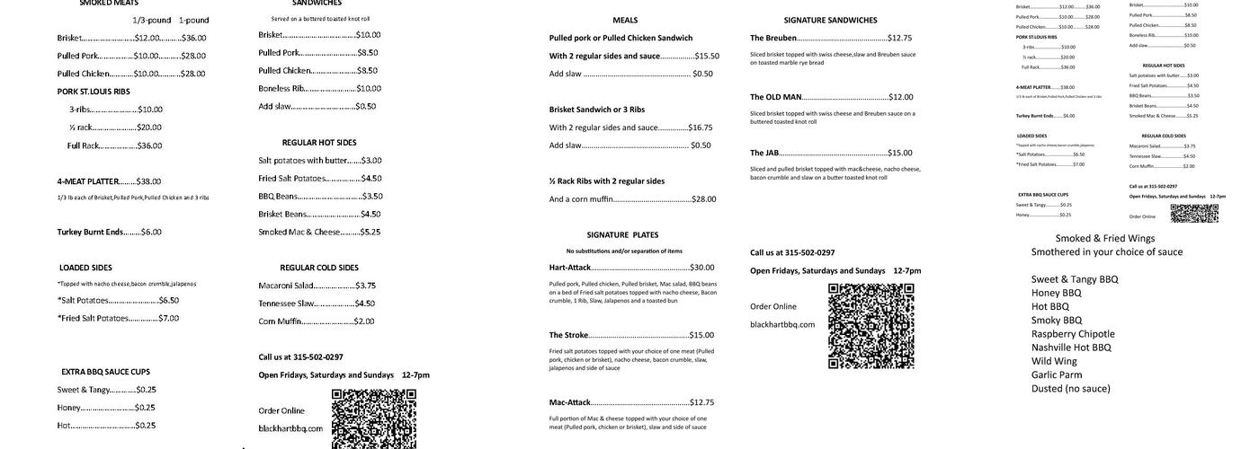 Black Hart BBQ Menu