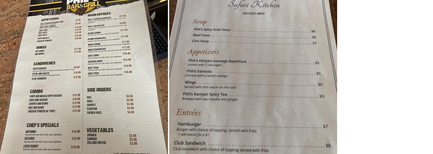 Phil’s Bar & Grill Menu