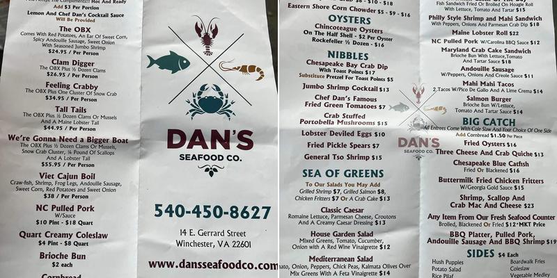 Dan's Seafood Menu