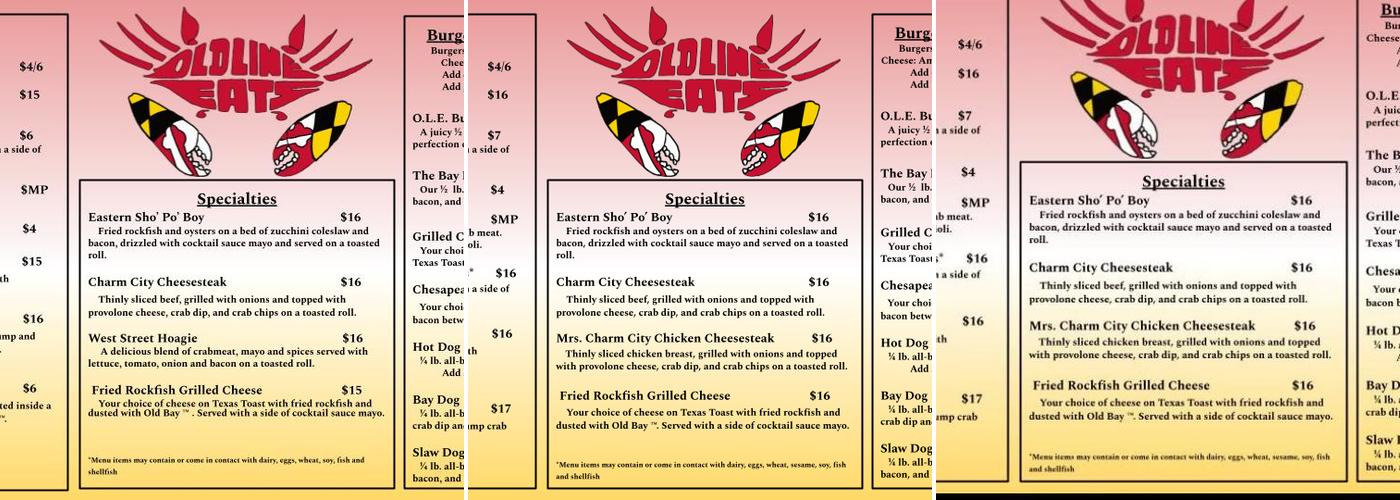 Old Line Eats Menu