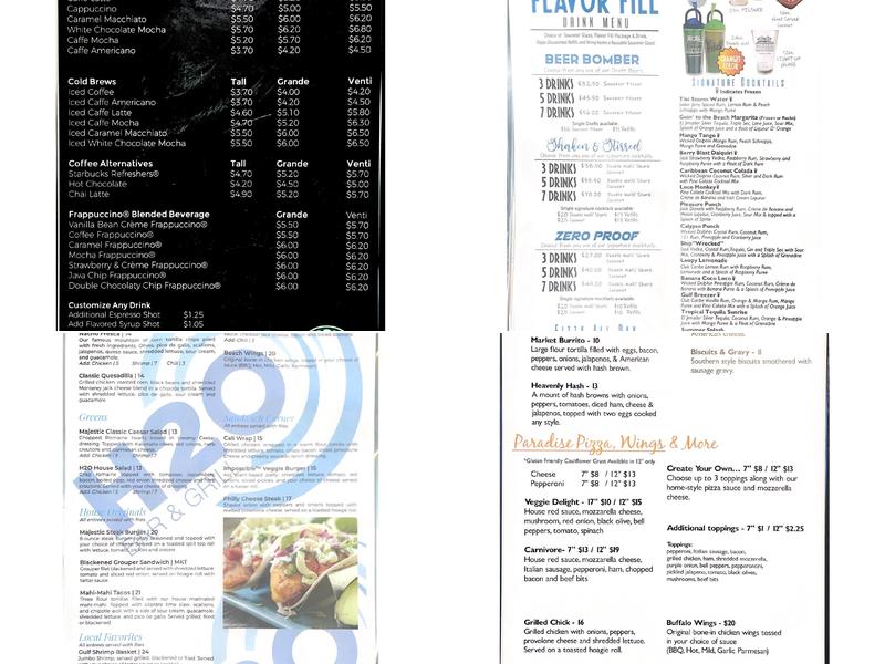 H2O Bar & Grill Menu