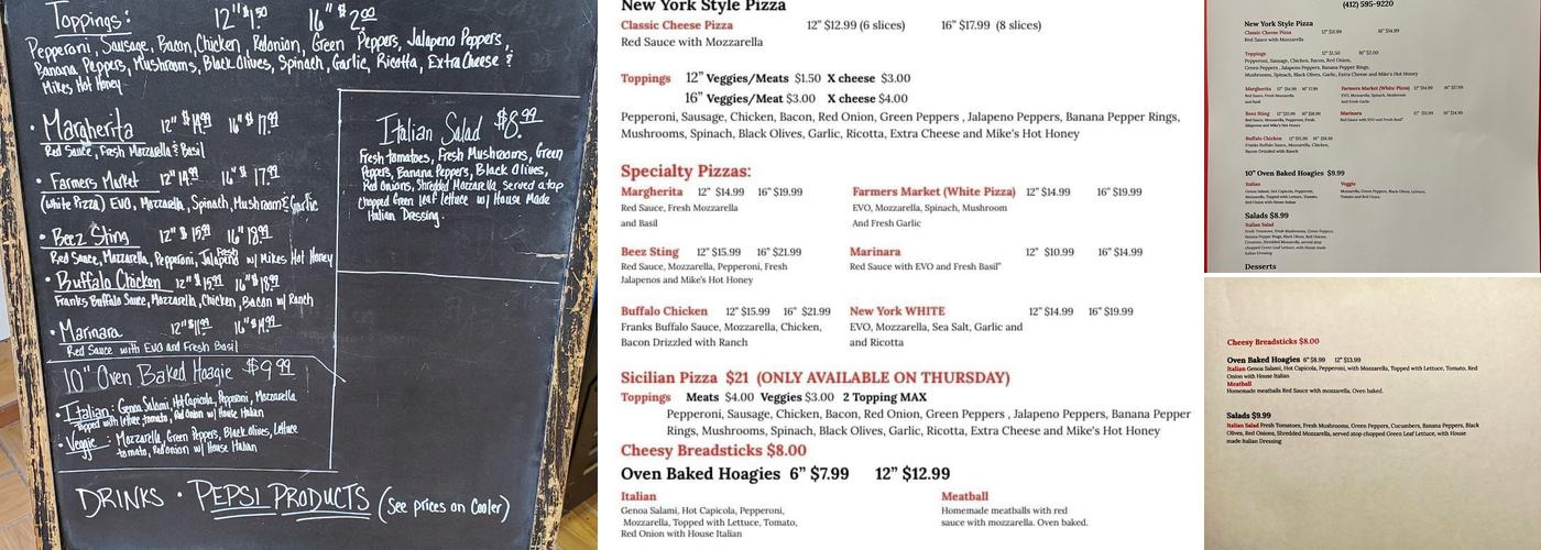 Stone Craft Pizza Menu