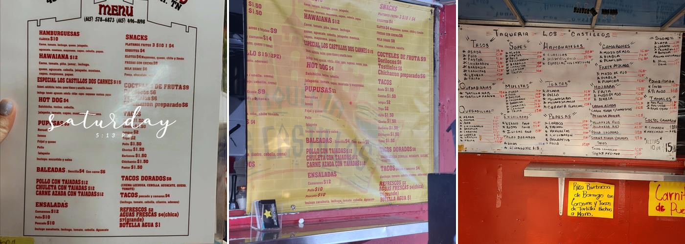 Taqueria los castillos Menu