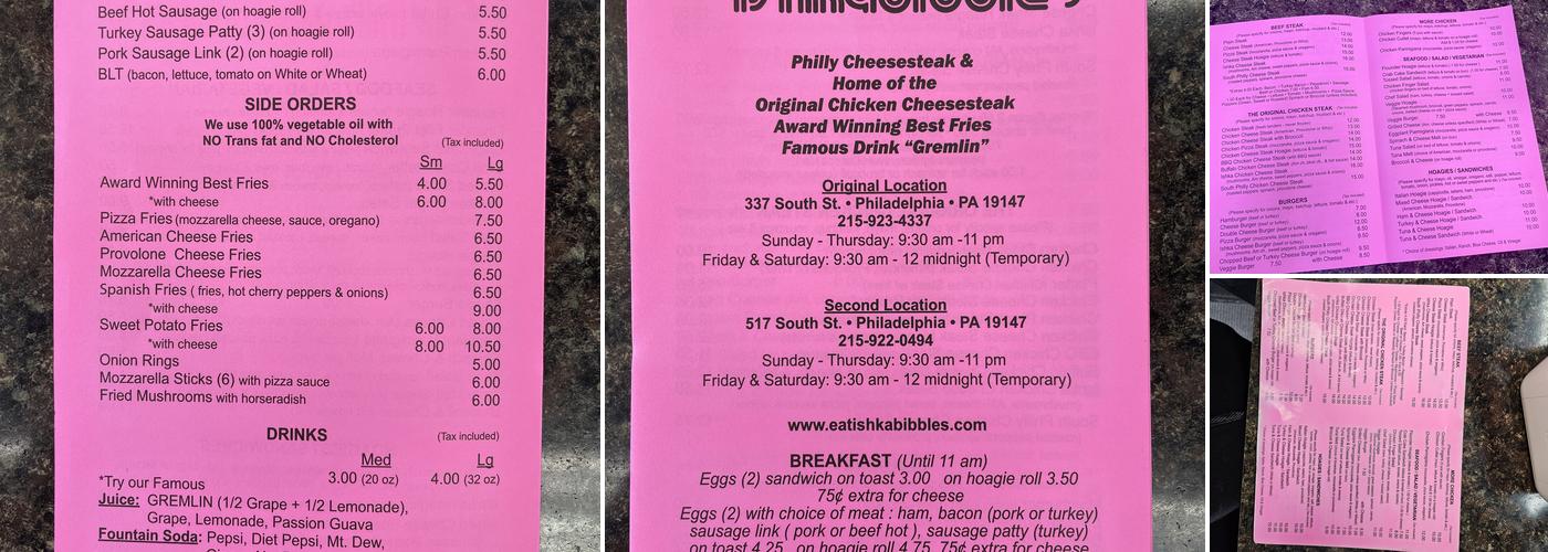 Ishkabibble’s 1 Menu