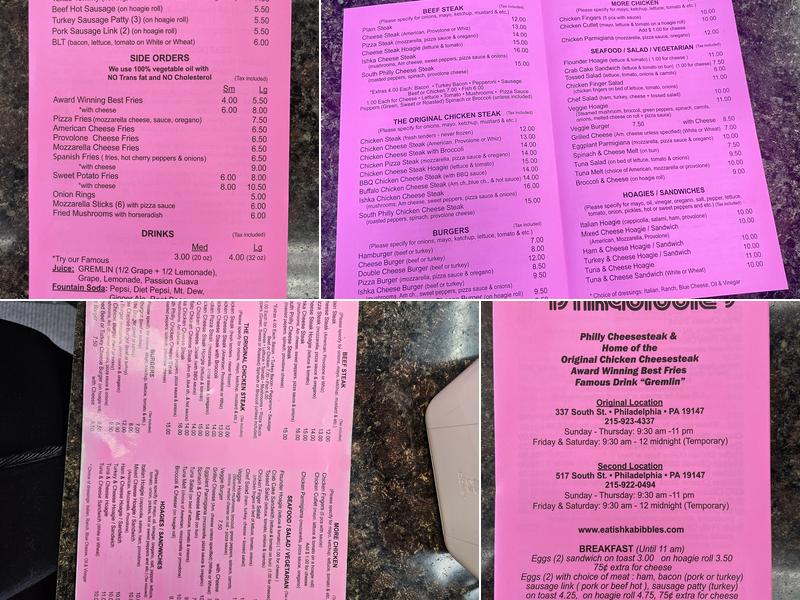 Ishkabibble’s 1 Menu