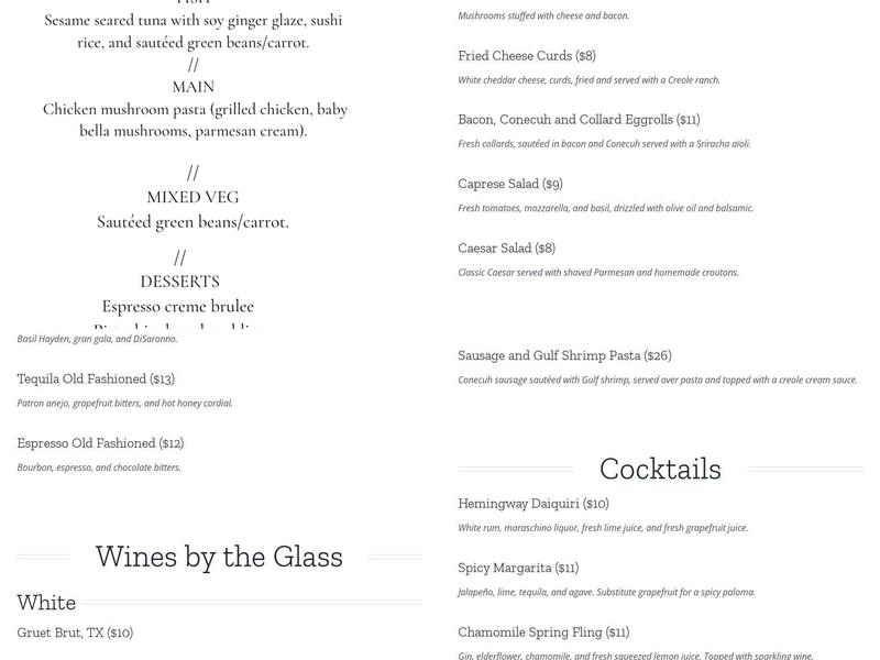 The Bottle Tree Menu