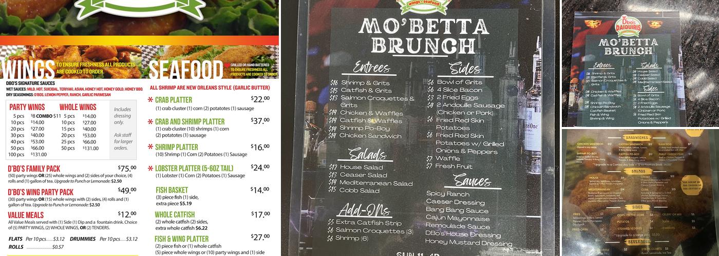 D'bo's Daiquiris, Wings & Seafood Menu
