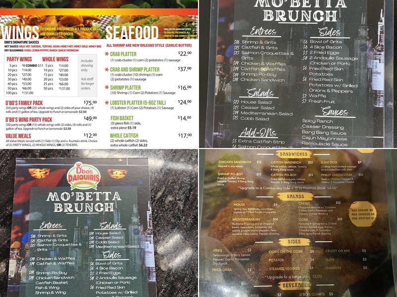 D'bo's Daiquiris, Wings & Seafood Menu