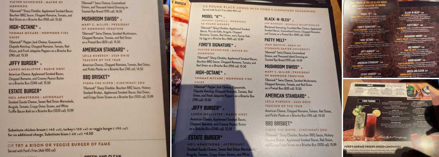 Ford's Garage Norwood Menu