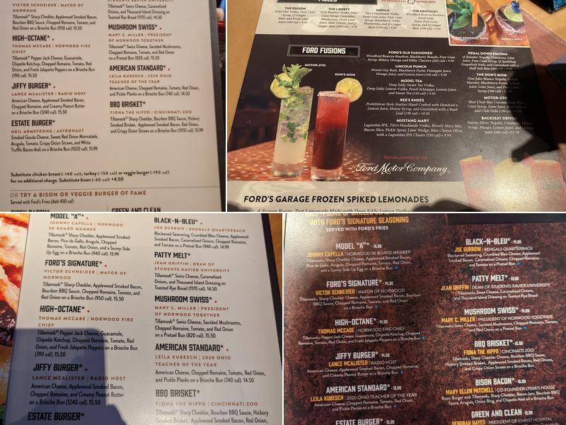 Ford's Garage Norwood Menu