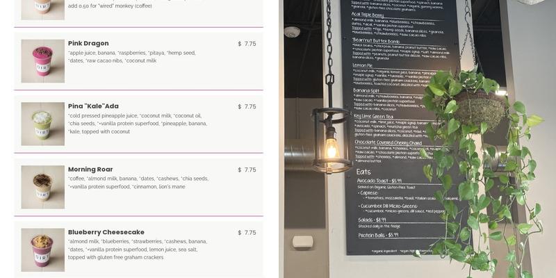 Dirt the Clean Juicery Menu