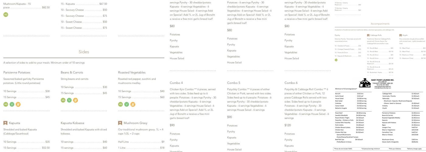 Baby Point Lounge Menu