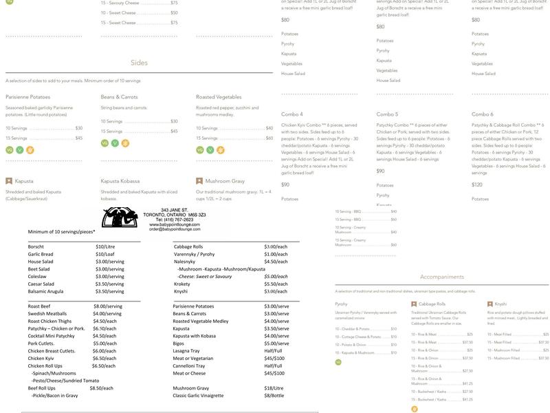 Baby Point Lounge Menu