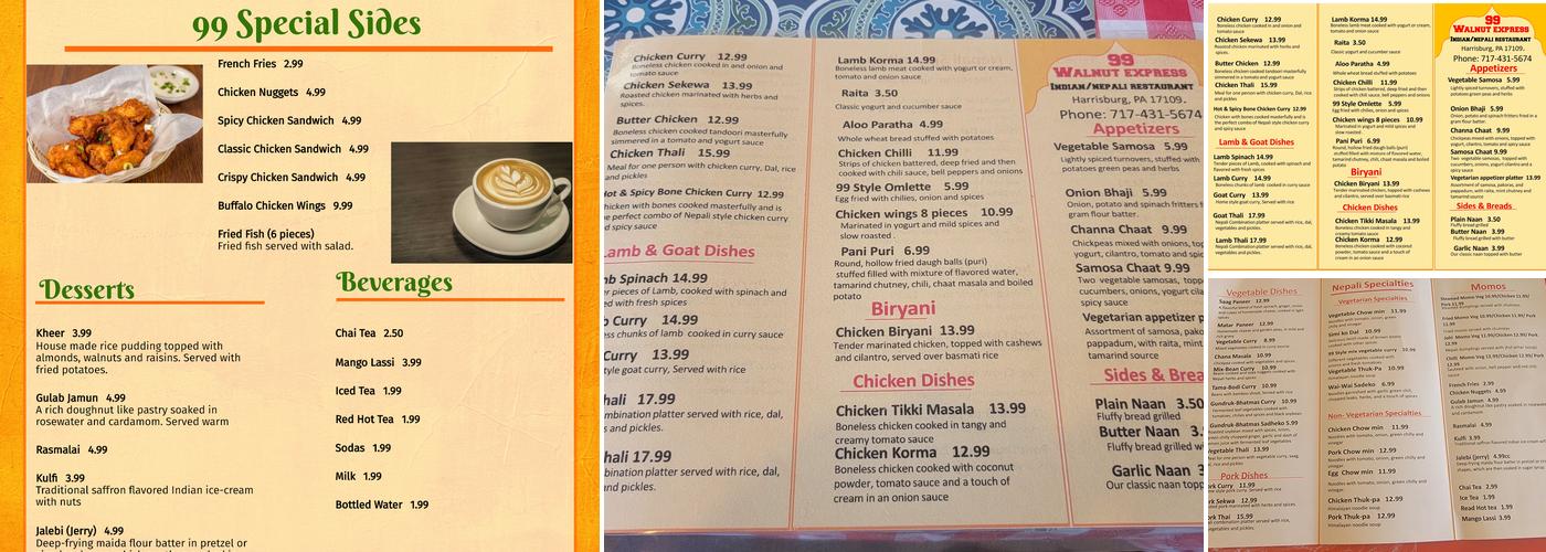 99 Walnut Express (Nepali Indian Restaurant) Menu